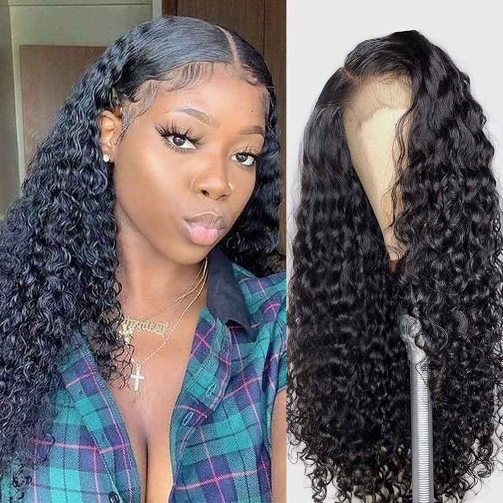 TK38 : 26" BEAUDIVA Deep Wave Lace Closure Wig Human Hair Wigs 4X4 Lace Wig