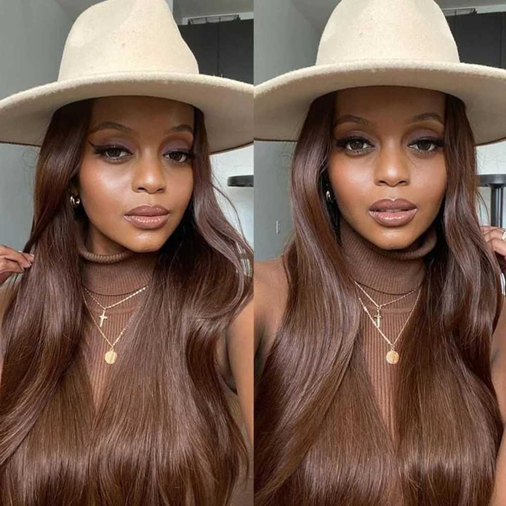 【Nova】TK16 : Chestnut Brown 4x4 Lace Closure Wig Straight Human Hair Wig Chocolate Brown 4# Beaudiva