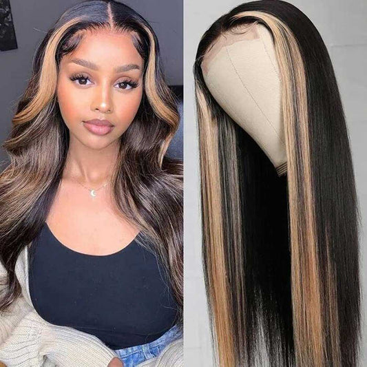 【Natasha】TK33 : 4X4 Straight Lace Closure Wig Human Hair Wigs Front Streak Plucked Baby Hair Beaudiva