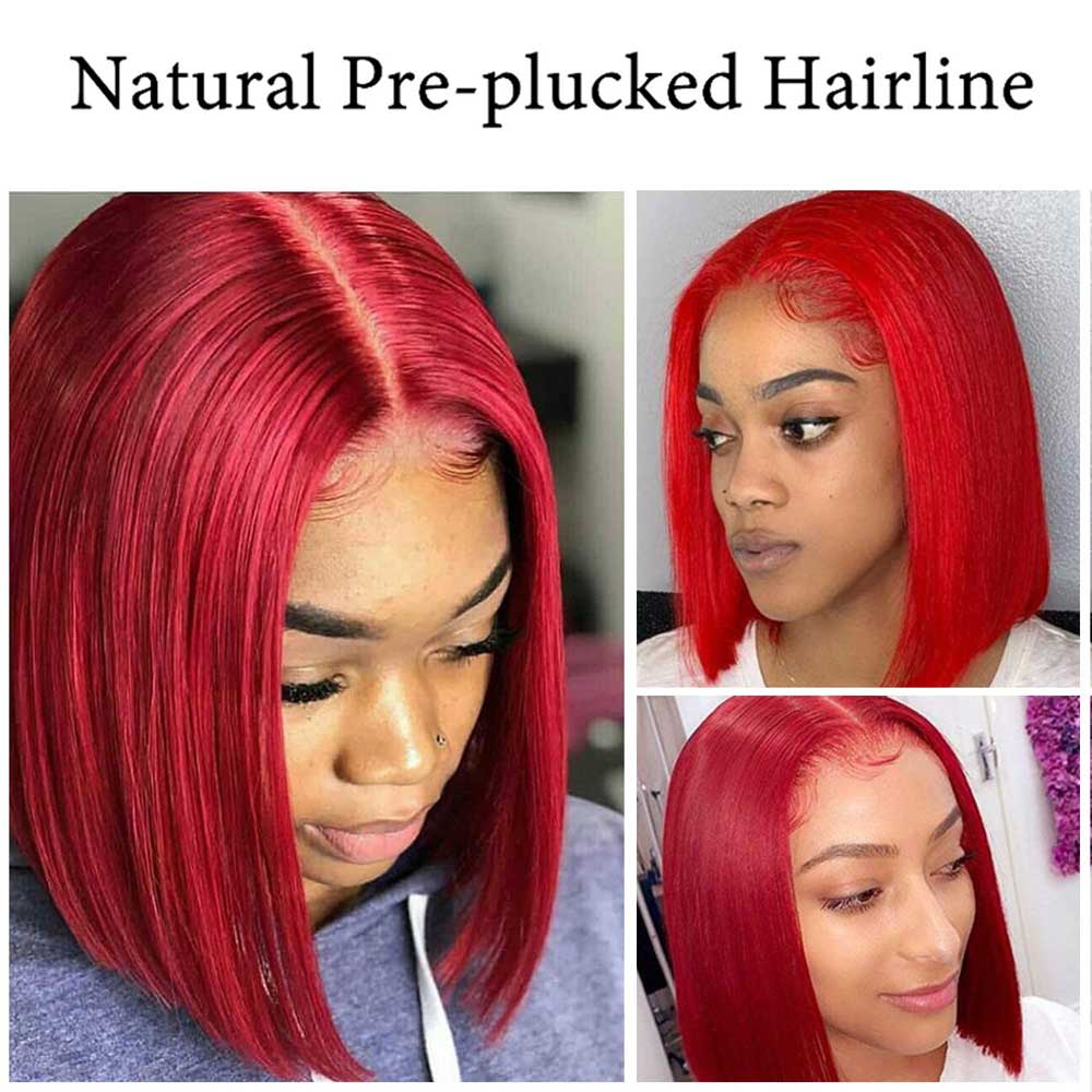 Beaudiva Pure Red Short Bob Wig Bone Straight Human Hair Wigs Pre-Plucked 5x5x1 Closure Wig 150% Denisty