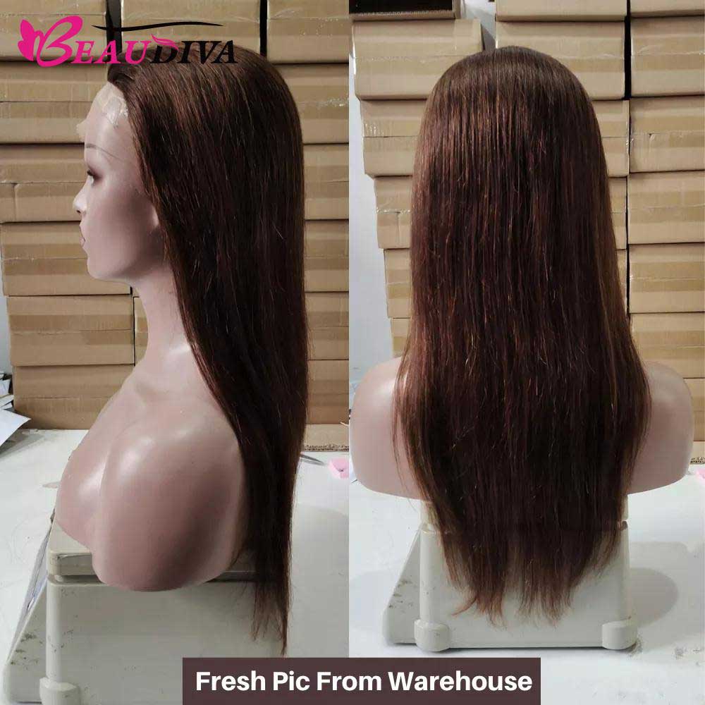 TK50 : Beaudiva Lace Wig Straight 13x1 Lace Frontal Wigs Human Hair Wigs Pre Plucked Baby Hair 4# Brown