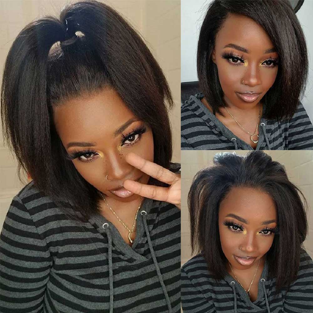 Beaudiva Kinky Straight Lace Front Wig Human Hair Wigs 13X1  Lace Wig Pre plucked Baby Hair