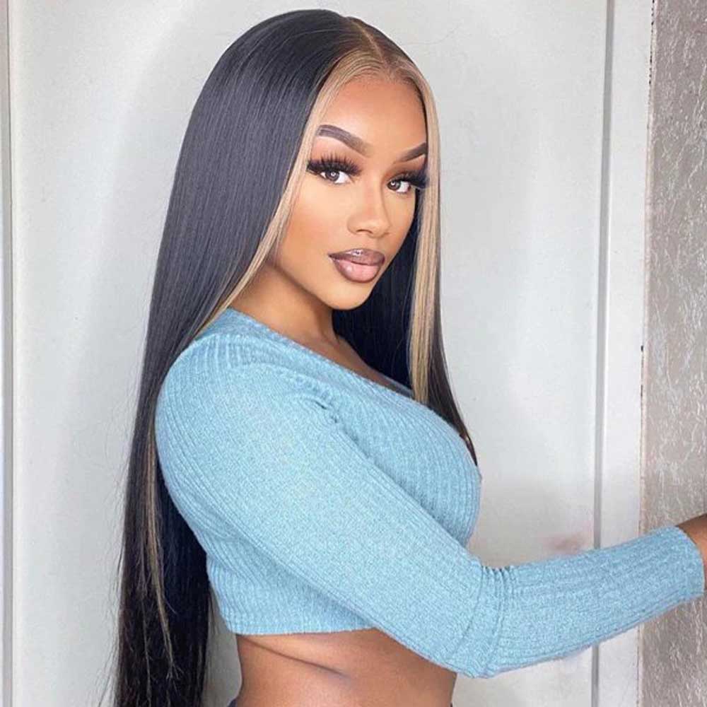 【Natasha】TK33 : 4X4 Straight Lace Closure Wig Human Hair Wigs Front Streak Plucked Baby Hair Beaudiva