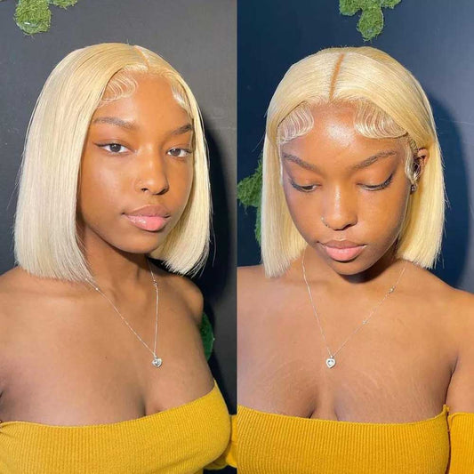 Beaudiva 613# Blonde Short Bob Human Hair Wig Straight Lace Closure Wigs