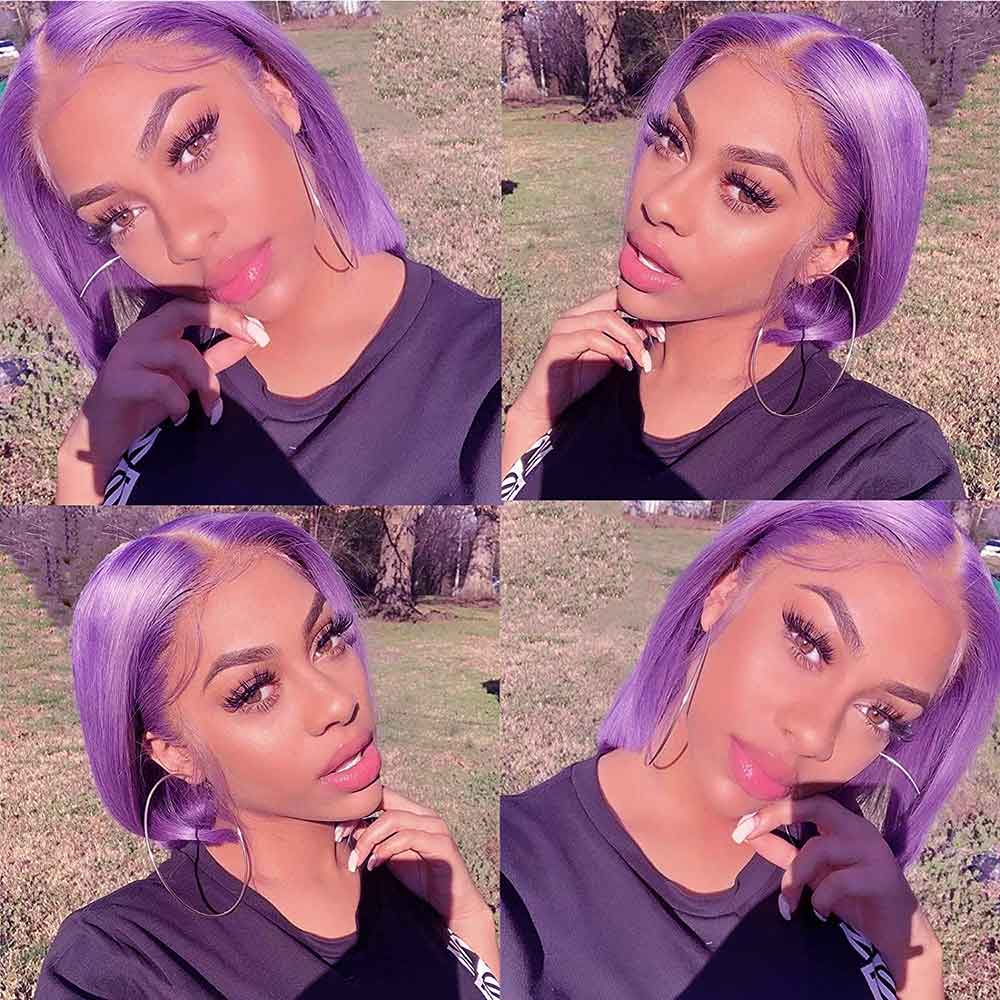 Beaudiva Bob Wig Straight  13X4X1 Lace Front Wig Human Hair Wig Purple Color