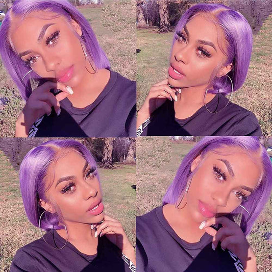 Beaudiva Bob Wig Straight  13X4X1 Lace Front Wig Human Hair Wig Purple Color
