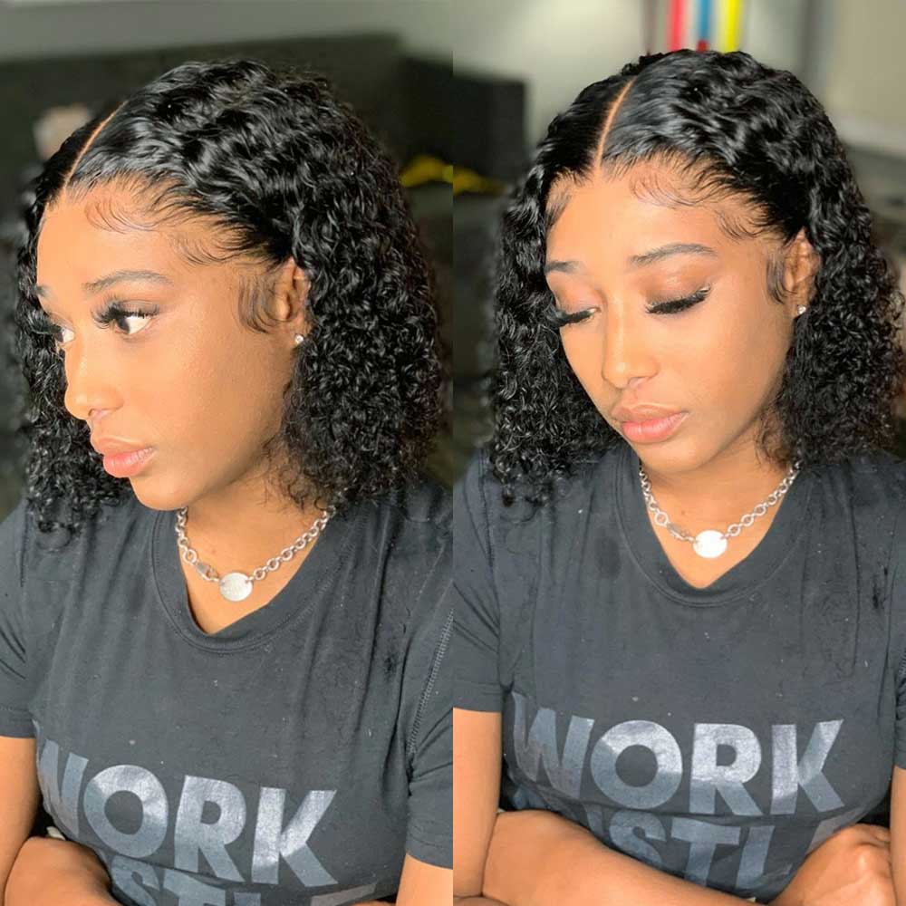 【Cornie】TK44 : Short Curly Bob Lace Front Wigs Kinky Curly 13x4 Lace Frontal Wig Human Hair Wigs