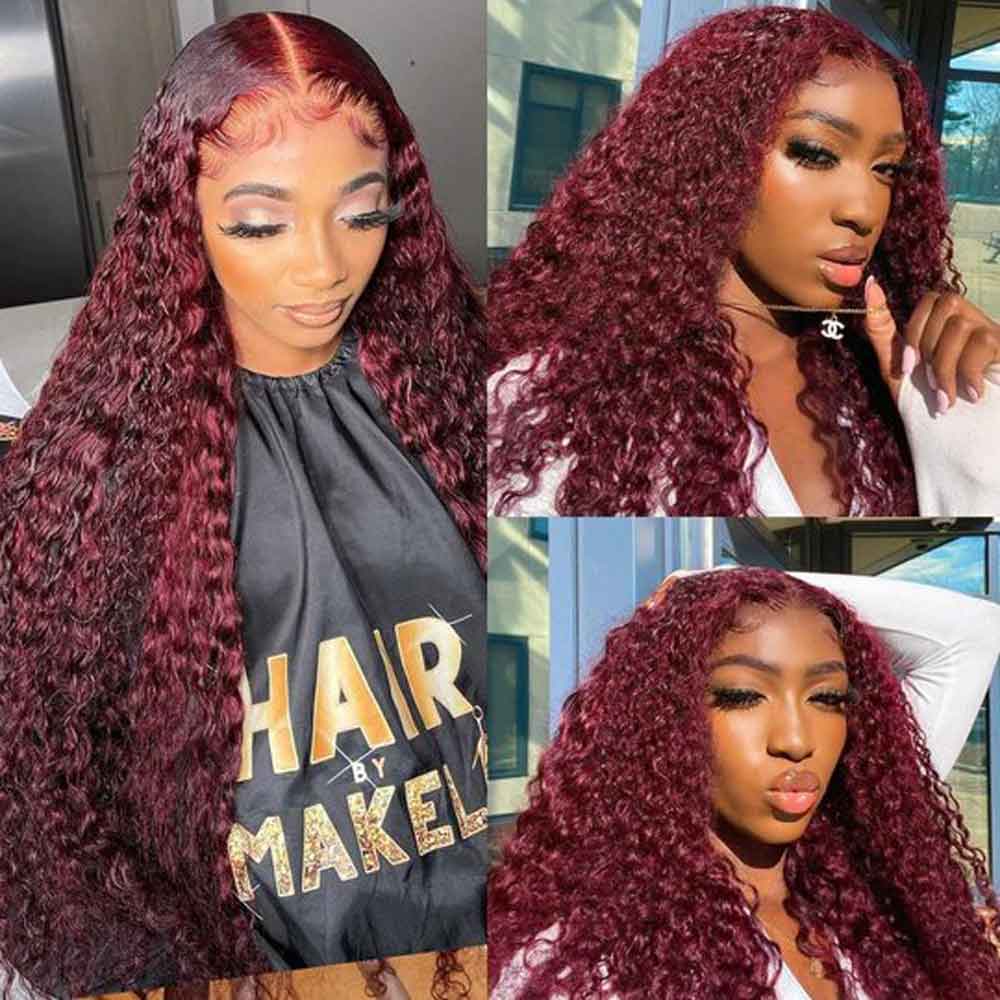 【Mary】TK49 : 99J Burgundy Colored Kinky Curly 4X4 Lace Closure Wig Human Hair Wig