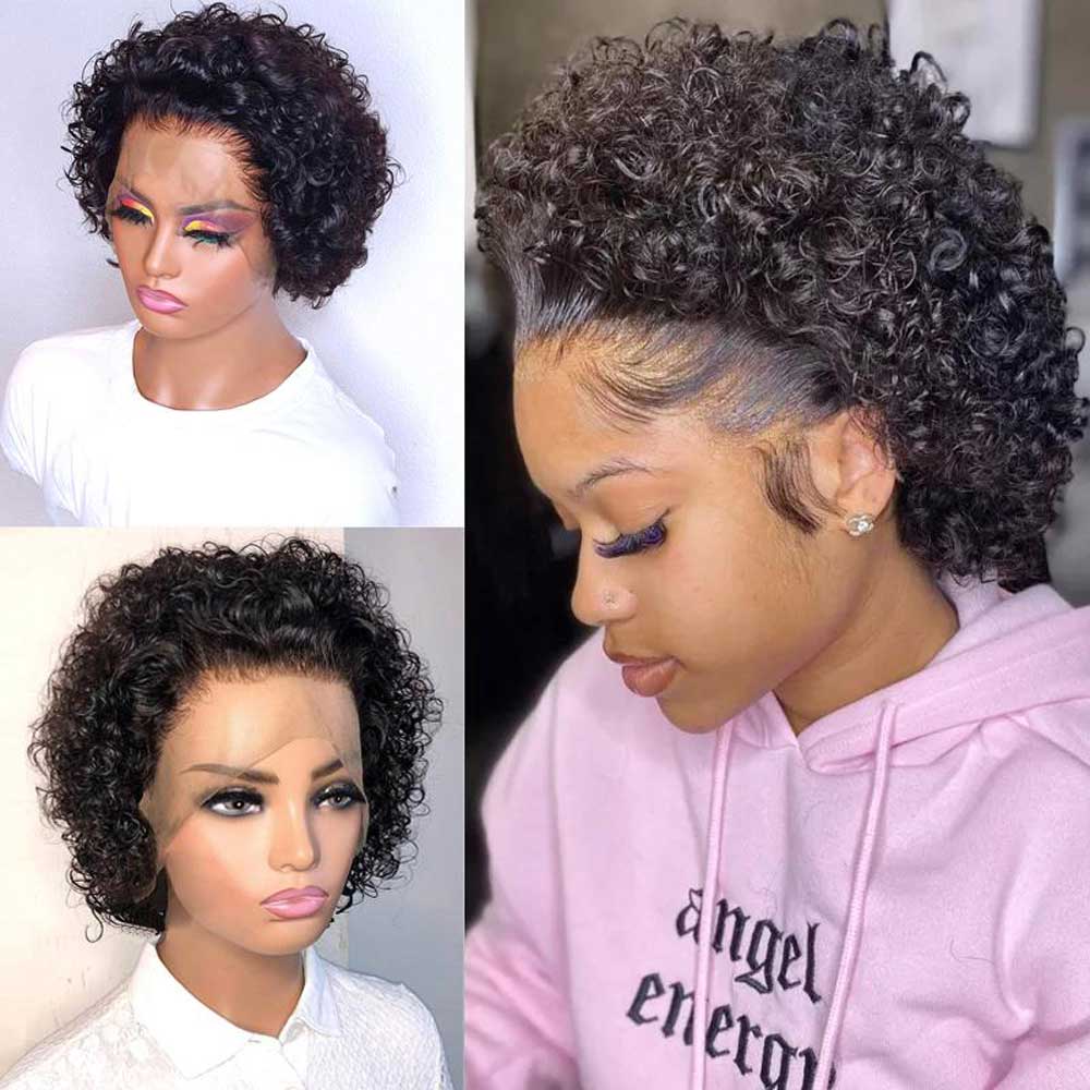 Beaudiva Short Curly Pixie Cut Wig Human Hair Wigs Bob Hairline 13X1 Lace Wigs