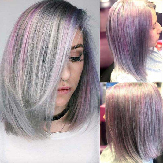 Beaudiva Straight Grey Short Bob Wig Lace Human Hair Wigs Pre Plucked Hairline