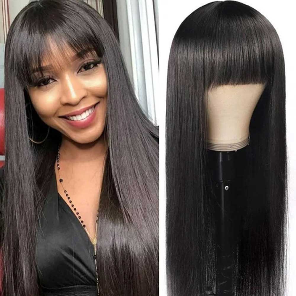 Beaudiva Straight Bang Wigs Real Human Hair Wigs With Bangs