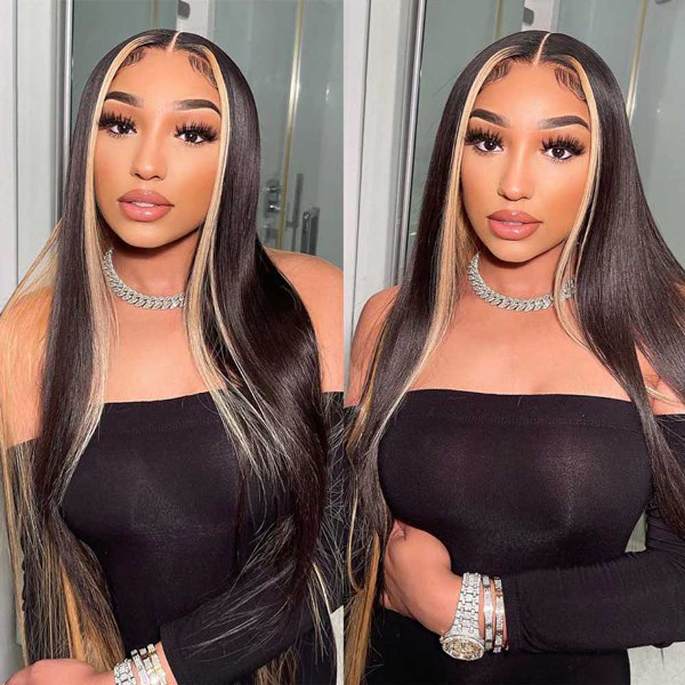 【Natasha】TK33 : 4X4 Straight Lace Closure Wig Human Hair Wigs Front Streak Plucked Baby Hair Beaudiva