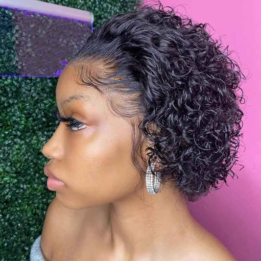 Beaudiva Short Curly Pixie Cut Wig Human Hair Wigs Bob Hairline 13X1 Lace Wigs