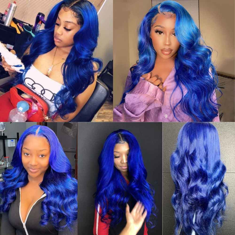 Beaudiva Shining Blue Straight Lace Frontal Wig Pre Plucked 150%  Human Hair Wig