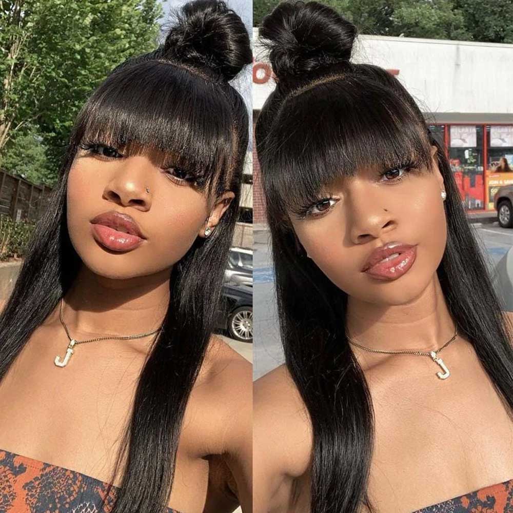 Beaudiva Straight Bang Wigs Real Human Hair Wigs With Bangs