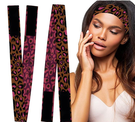 2-Pack 24" Elastic Bands for Wig | Pink Leopard Lace Front Wrap Leopard Lace Melting Band Edge Wrap to Lay Edges Wig Band Extensions Adjustable for Daily & Party Glam!
