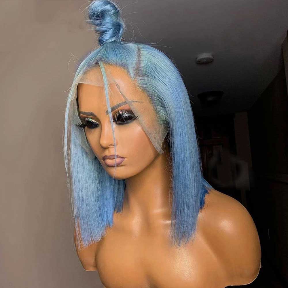Beaudiva Sky Blue Bob Wig Short Bob Wig Lace Front Human Hair Wigs