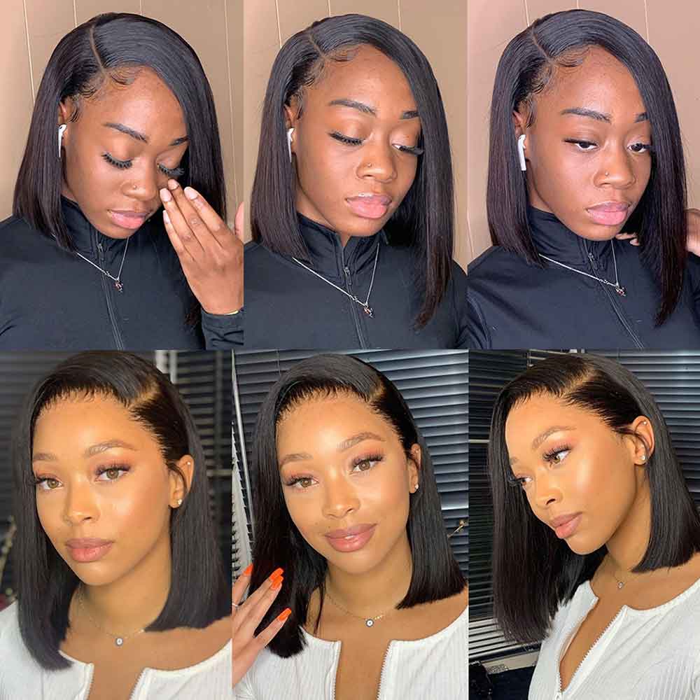 【Jennifer】TK10 : For Hot Days 13X4 Lace Front Short Straight Bob Wig Pre Plucked Natural Baby Hair Human Hair Wigs