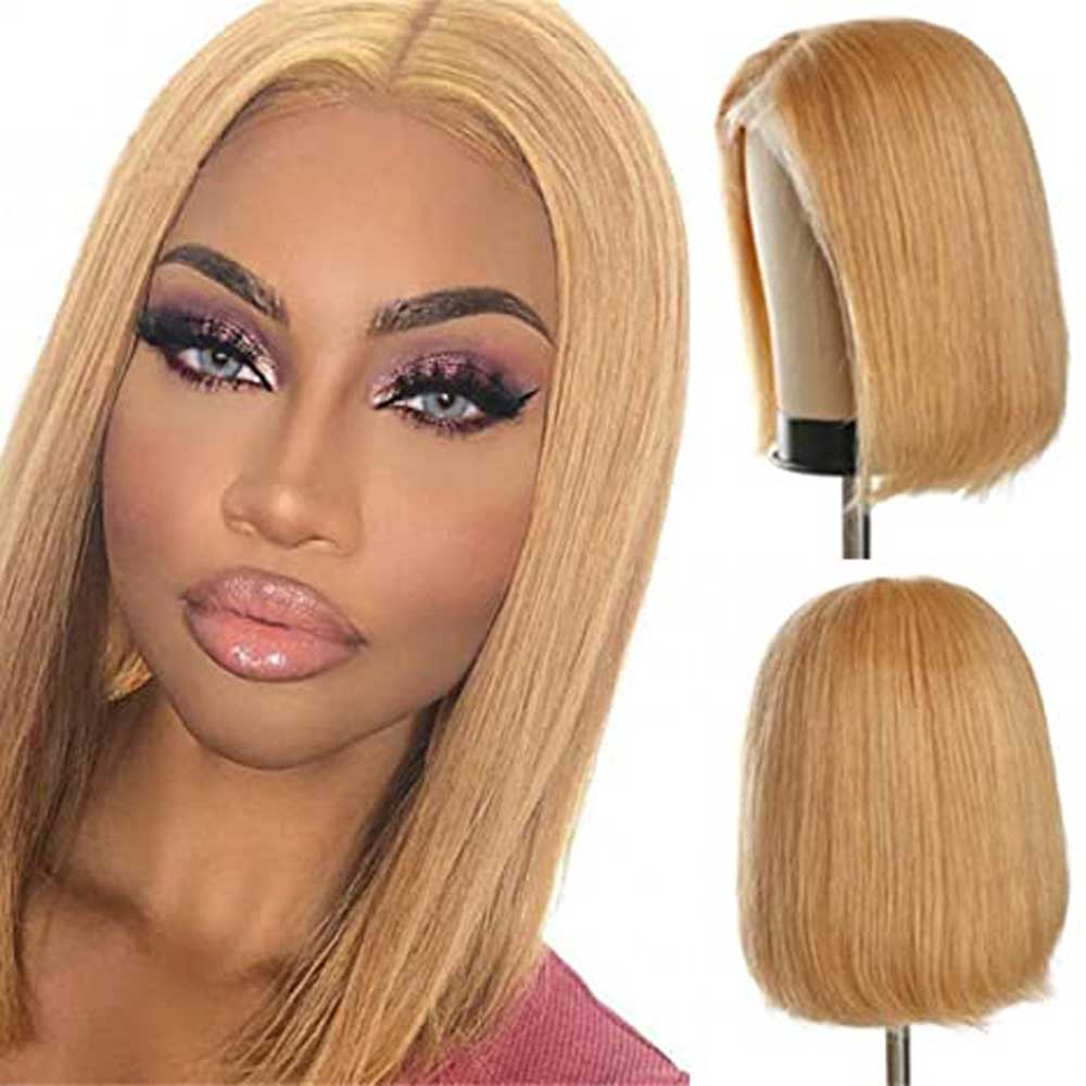 Beaudiva Honey Blonde Straight Bob Wig 13X4X1 Lace Front Wig Human Hair Wig
