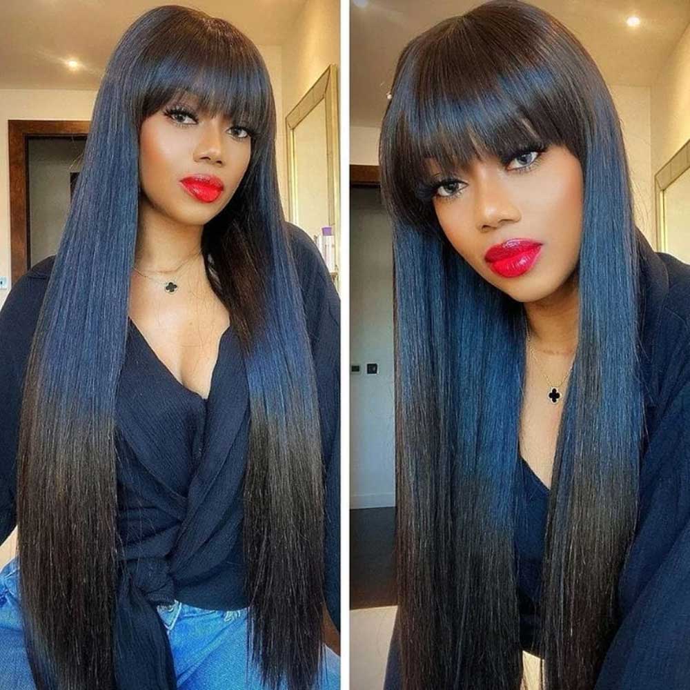 Beaudiva Straight Bang Wigs Real Human Hair Wigs With Bangs