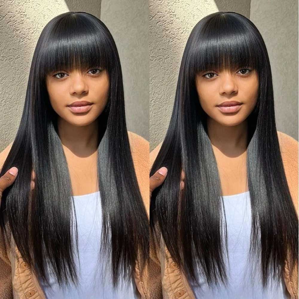 Beaudiva Straight Bang Wigs Real Human Hair Wigs With Bangs