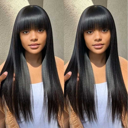Beaudiva Straight Bang Wigs Real Human Hair Wigs With Bangs