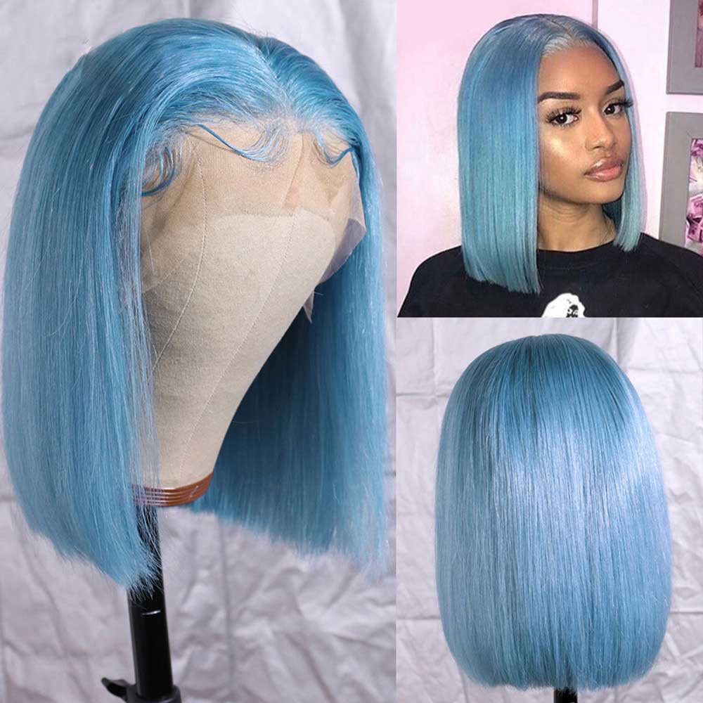 Beaudiva Sky Blue Bob Wig Short Bob Wig Lace Front Human Hair Wigs