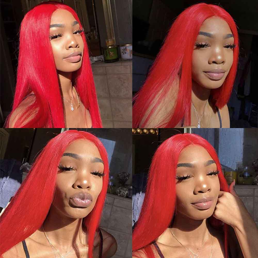 Beaudiva Red Frontal With 3 Bundles Straight Red Human Hair Extensions Colored