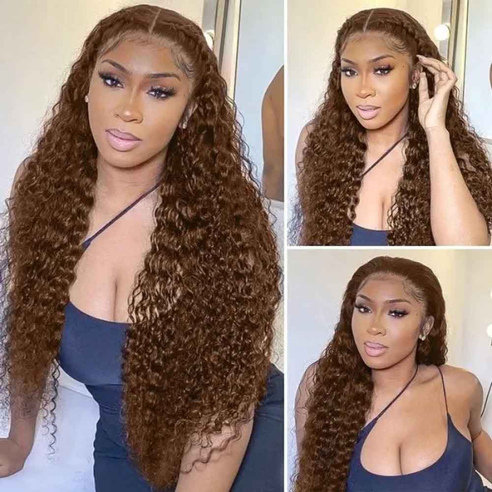 Beaudiva Brown 4# Colored 13X4 Kinky Curly Lace Frontal Wig Human Hair Wig