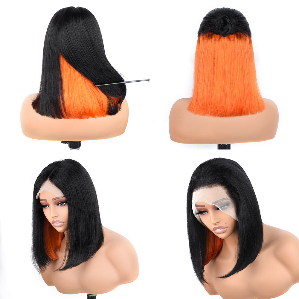 【Fanny】TK25: Peekaboo Highlight Colored Bob Wig 13X4 Lace Front Human Hair Wigs