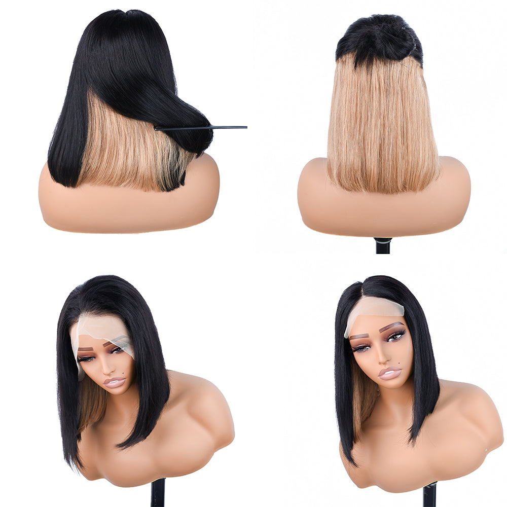 【Fanny】TK25: Peekaboo Highlight Colored Bob Wig 13X4 Lace Front Human Hair Wigs