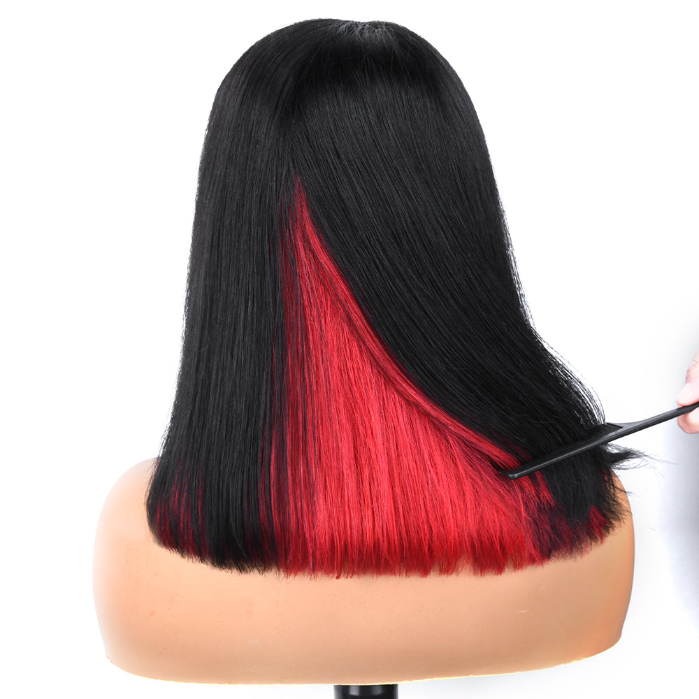 【Fanny】TK25: Peekaboo Highlight Colored Bob Wig 13X4 Lace Front Human Hair Wigs