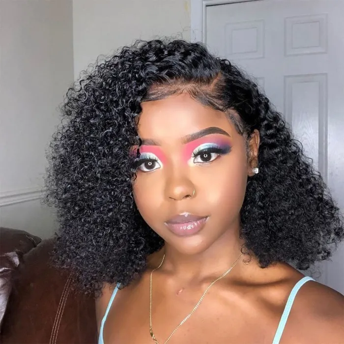 【Cornie】TK44 : Short Curly Bob Lace Front Wigs Kinky Curly 13x4 Lace Frontal Wig Human Hair Wigs