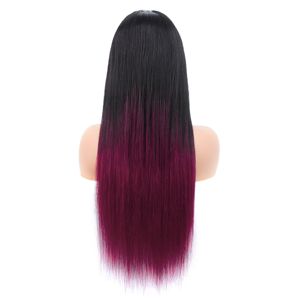【Maroon】TB Burgundy Bone Straight Lace Closure Wig Ombre Red Wine Color Human Hair Wigs 4X4 Transparent Lace