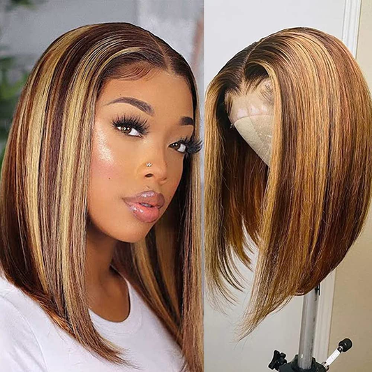【Harly】Highlight Short Bob Wig 4x4x1 T Part Lace Bob Wig Brazilian Human Hair Lace Closure Wigs Factory Sale