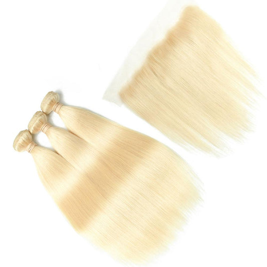 Beaudiva Straight Hair 613 Blonde 3 Bundles With 13x4 Lace Frontal Human Hair