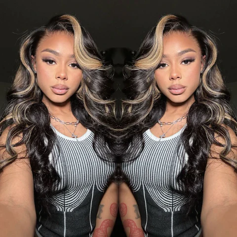 【Princess】Designed style Honey Blonde Stripe 5X5 Body Wave Lace Closure Wig