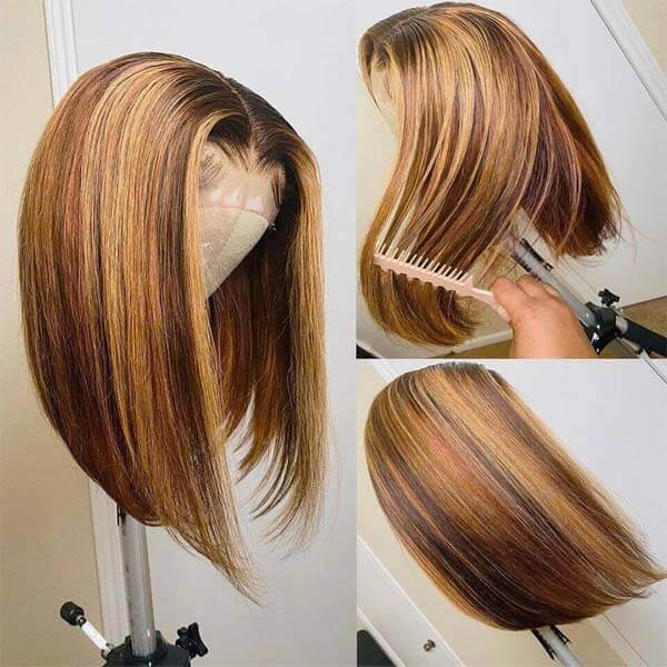 【Harly】Highlight Short Bob Wig 4x4x1 T Part Lace Bob Wig Brazilian Human Hair Lace Closure Wigs Factory Sale