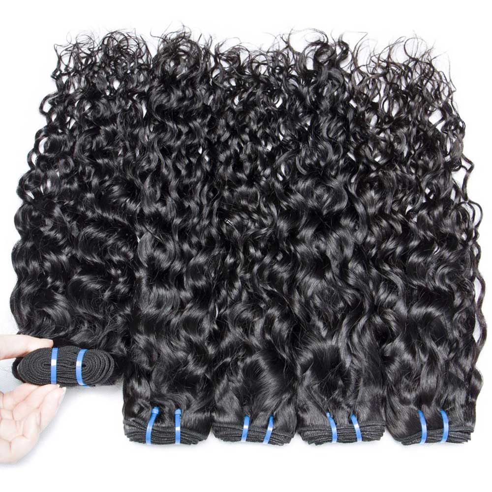 Beaudiva 10A Human Hair Bundles Water Wave Bundles 4 Bundles with 4x4 Lace Closure
