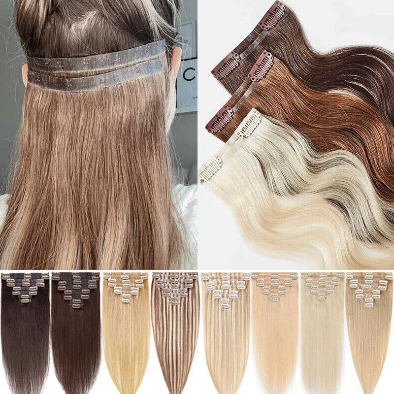 TIKTOK HOT: New Clip In Tape On Remy Human Hair Extensions Full Head Seamless Skin Weft