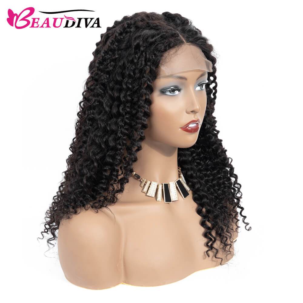 Beaudiva  Kinky Curly Human Hair Wig Transparent 5X5 Lace Closure Wig With Hairline
