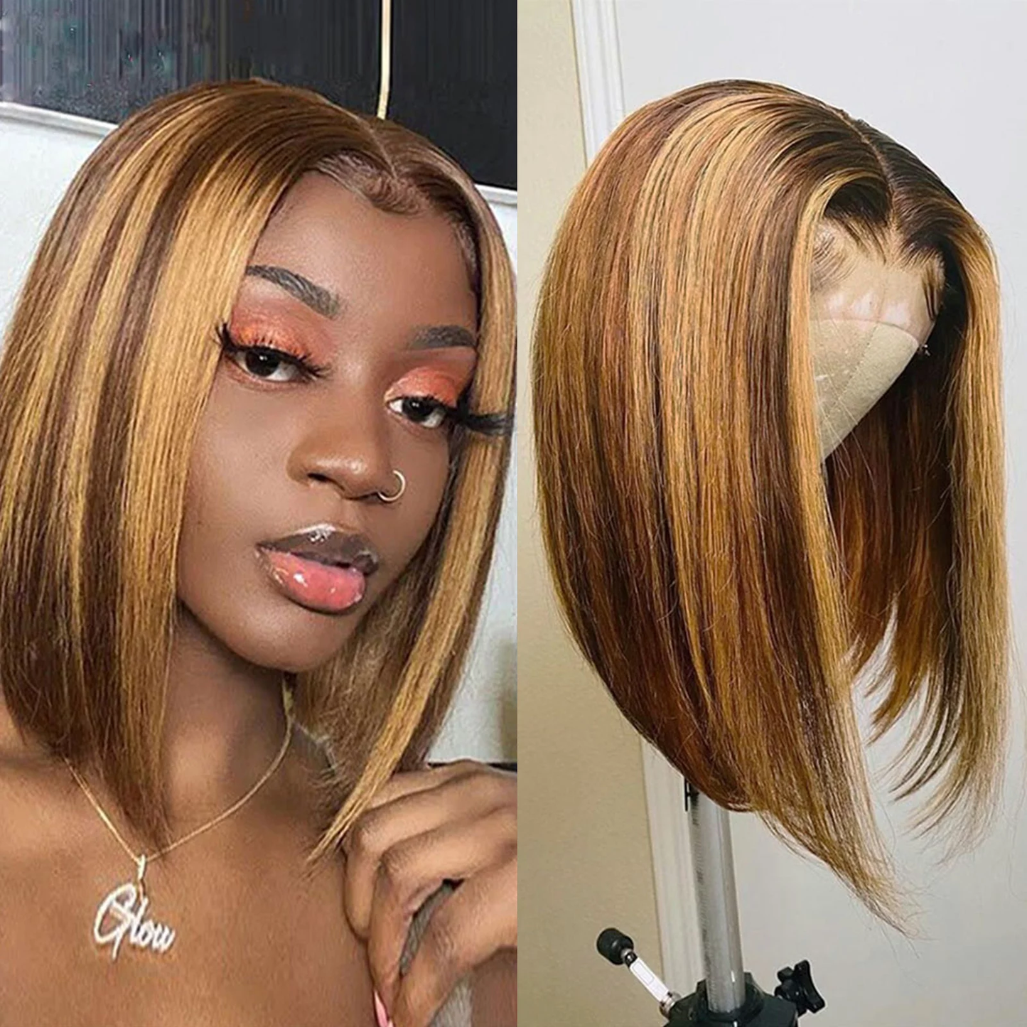 【Harly】Highlight Short Bob Wig 4x4x1 T Part Lace Bob Wig Brazilian Human Hair Lace Closure Wigs Factory Sale