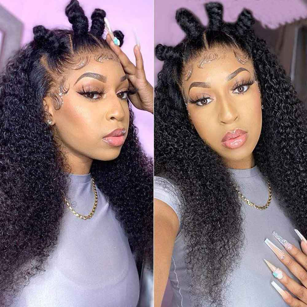 Beaudiva Curly Lace Front Wigs Natural Hairline T Part Transparent Lace Wig 150% Density