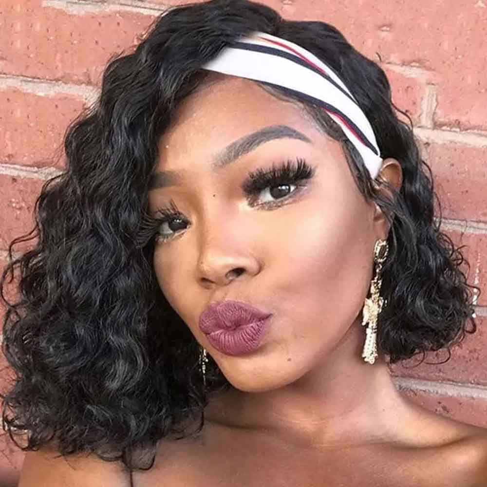 Beaudiva Water Wave Short Bob Headband Wig Real Human Hair Easy To Install Human Hair Bob Wigs