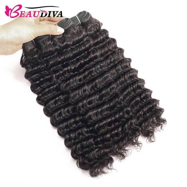 Beaudiva Deep Wave 3 Bundles With Lace Frontal 100% Virgin Remy Human Hair