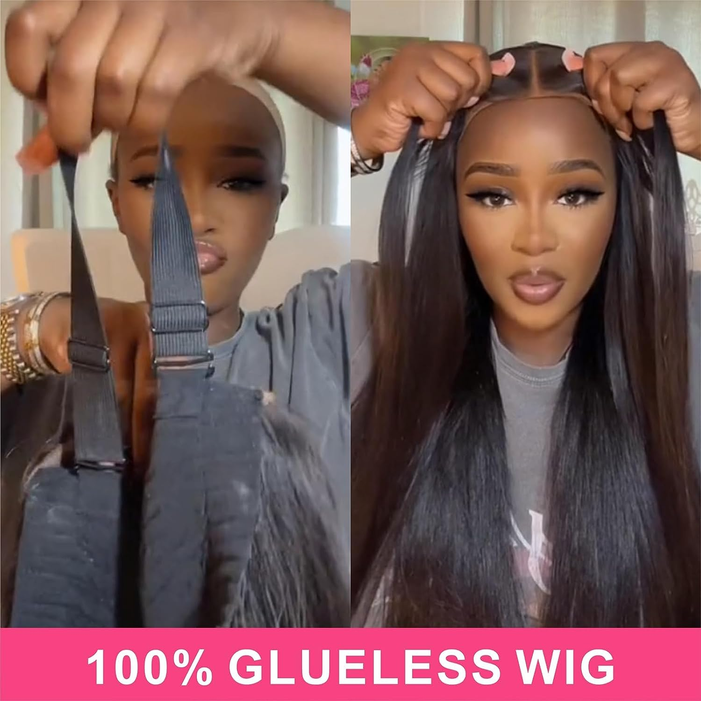 【Kaka】 HD Lace Glueless 4X4 Lace Closure Human Hair Wig Wear and Go Brazilian Straight Closure Wigs For Women 4X4 Transparent Lace Closure Wigs
