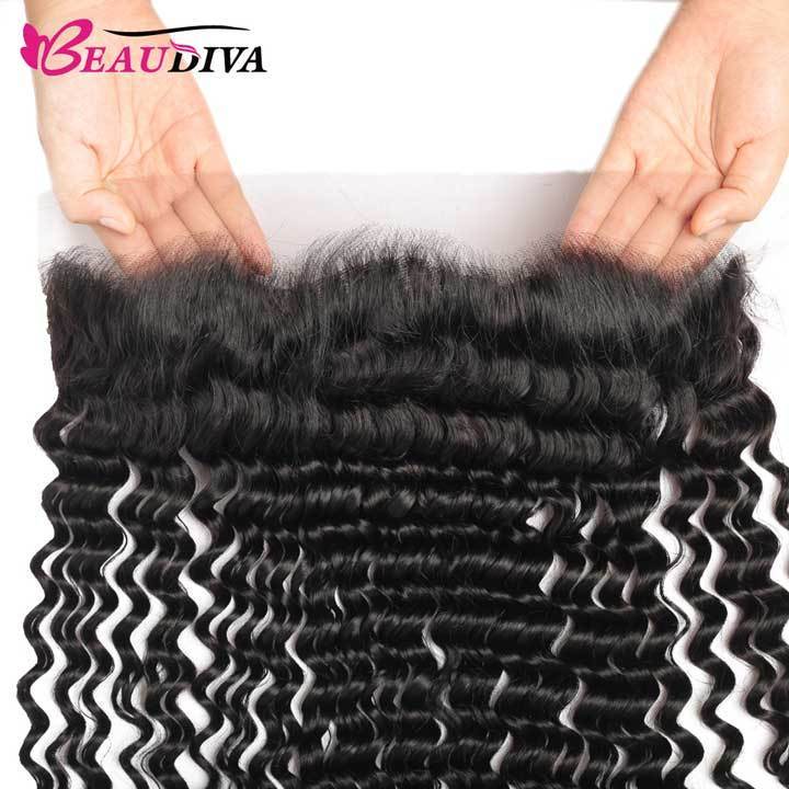 Beaudiva Deep Wave 3 Bundles With Lace Frontal 100% Virgin Remy Human Hair