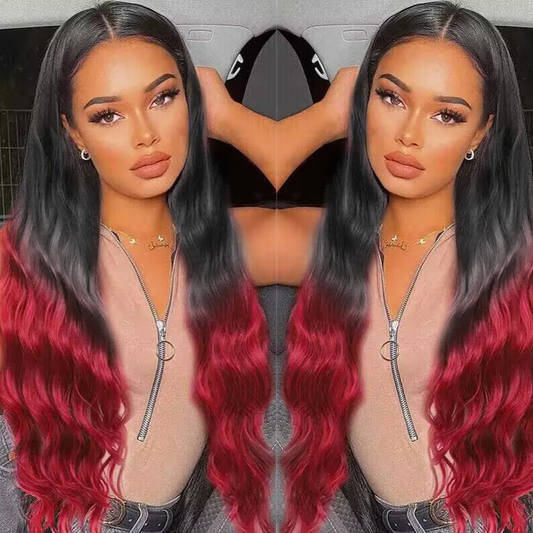 【Bella】Ombre 99J Colored Body Wave Lace Closure Wig 4X4 Lace Closure Human Hair Wigs