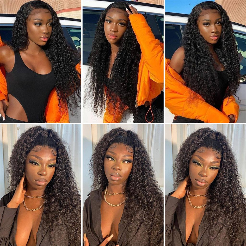 【June】30 inches 13X4 Kinky Curly Lace Frontal Wig Human Hair Wigs 16"-30"