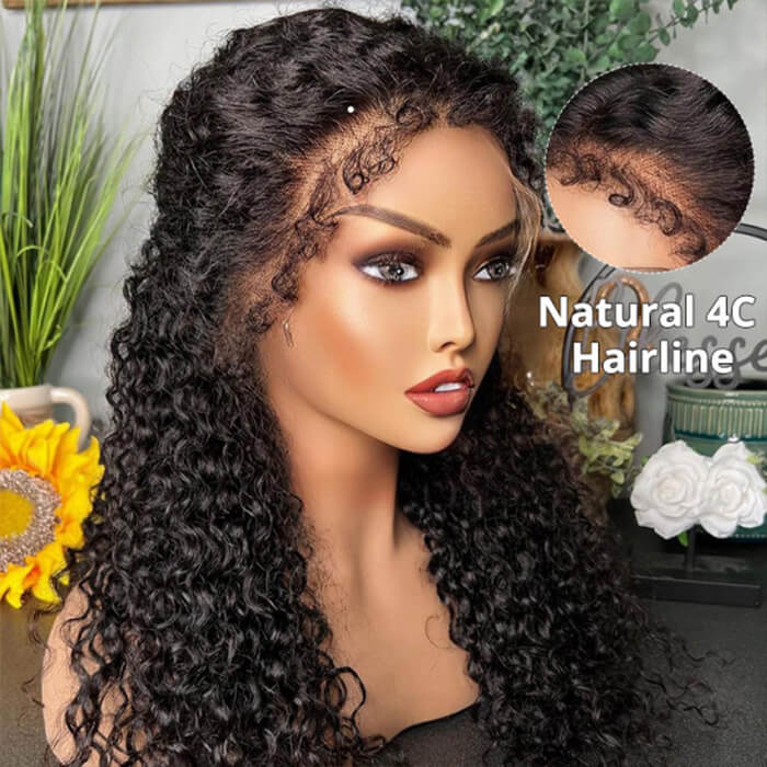 【Kate】4C Curly Edge Baby Hair Afro Kinky Curly 13x4 Full Lace Frontal Wig With 180% Full Density
